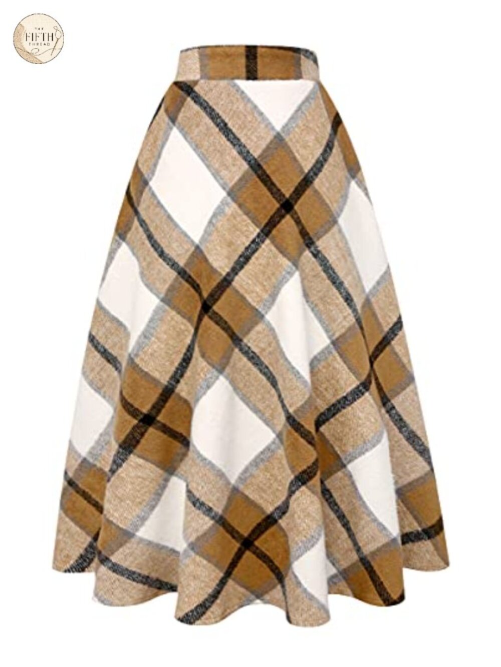 High Waist Plaid A-Line Long Skirt Elastic Waist Lined Wool Blend
